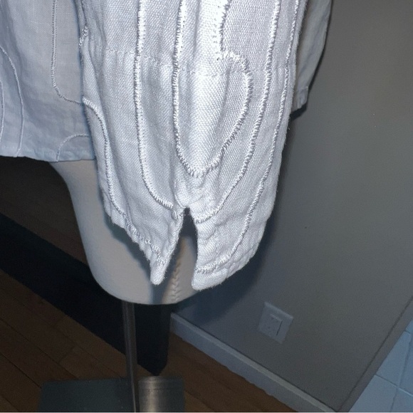 DAVID BROOKS Grayish Blue 100% Linen Embroidered 3/4 Sleeve Shirt Medium - Picture 4 of 9